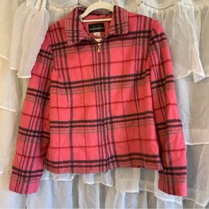 Vintage Requirements pink plaid wool mohair blend cropped jacket
